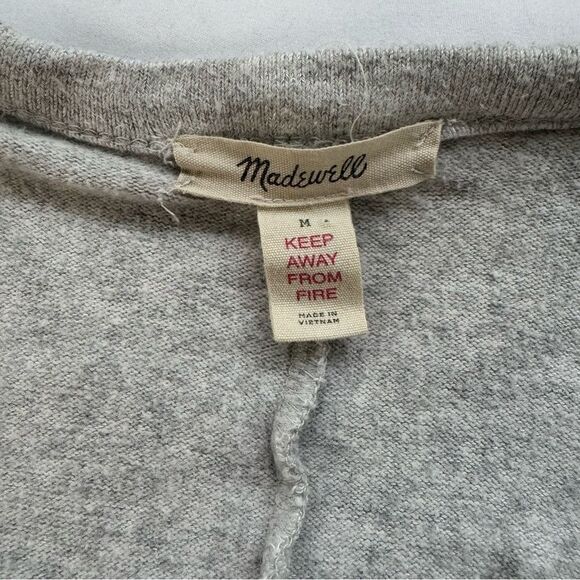 Madewell Grey Size M Rainbow Embroidered Cotton Robe NO BELT Pockets Boho Retro - Picture 9 of 13